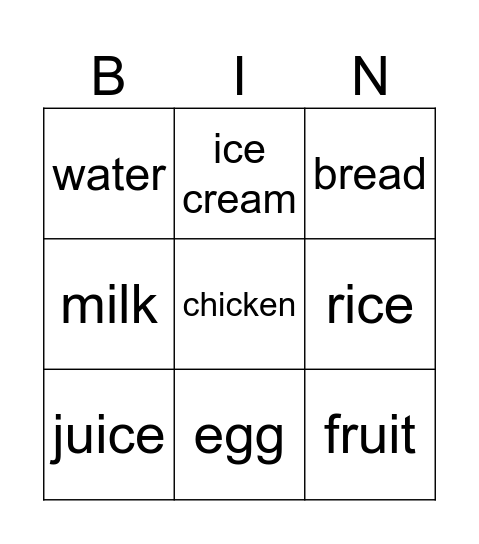 I like food Bingo Card