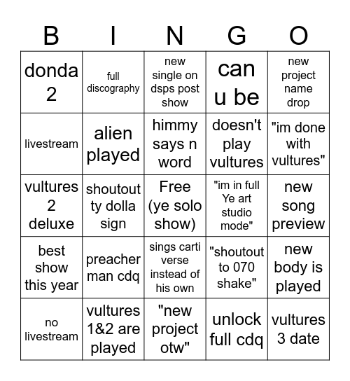Untitled Bingo Card