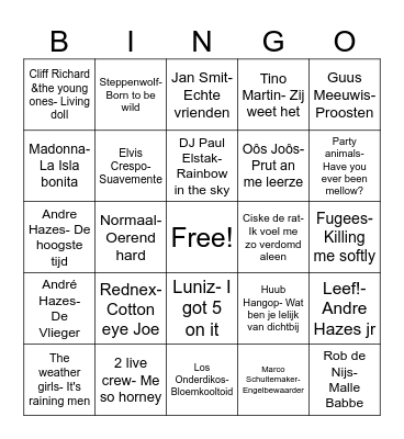 Chopper chiks muziek Bingo Card