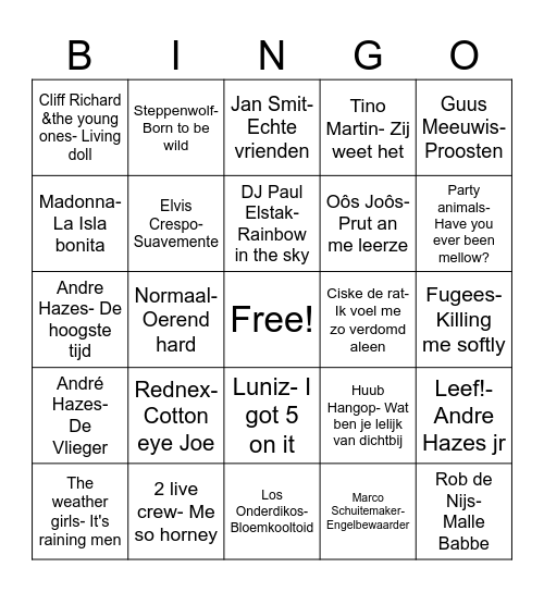 Chopper chiks muziek Bingo Card