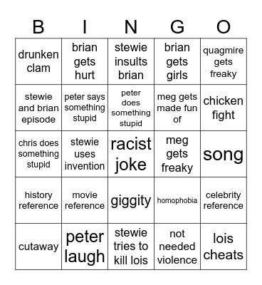 Family Guy Bingo Card