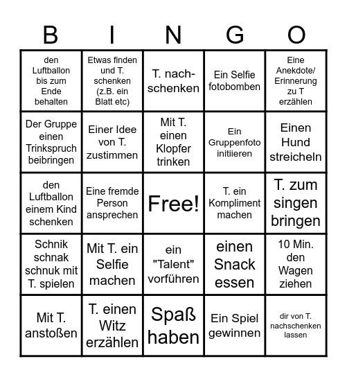 Birthday Fun Bingo Card