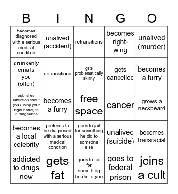 💔 Ex boyfriends bingo 💔 Bingo Card