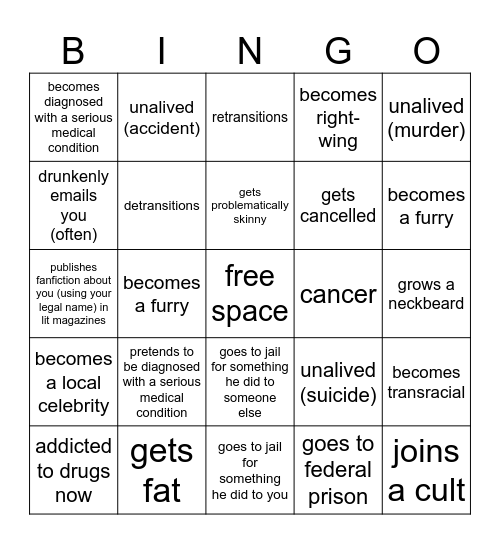 💔 Ex boyfriends bingo 💔 Bingo Card