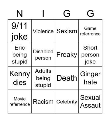 South Park Bingo Card