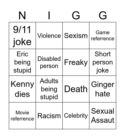 South Park Bingo Card