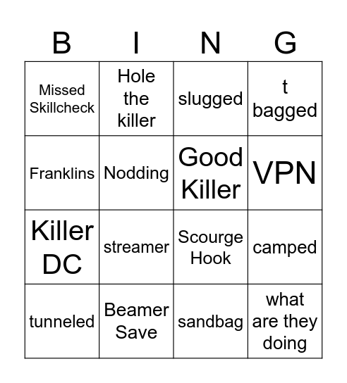 DBD Bingo Card