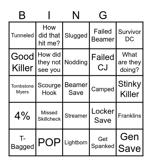 DBD Bingo Card