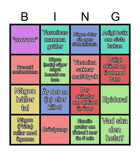 babyshower Bingo Card