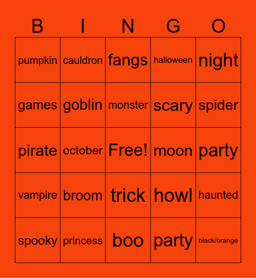 Halloween Bingo Card