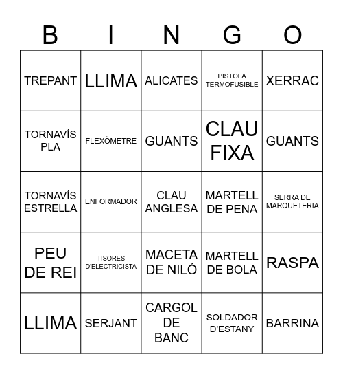 Bingo d'eines Bingo Card