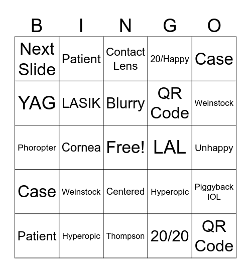 Refractive Enhancement Options BINGO Card