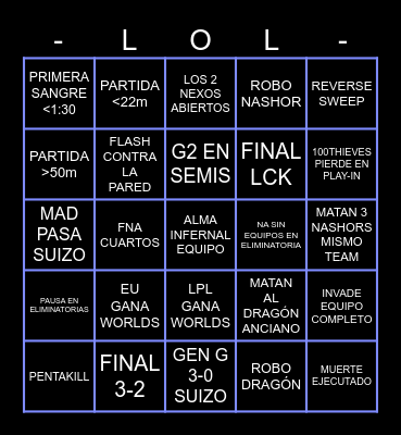 Worlds 2024 Bingo Card