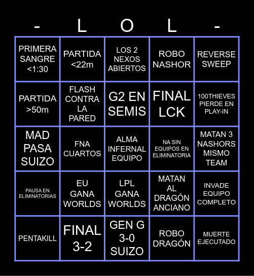 Worlds 2024 Bingo Card