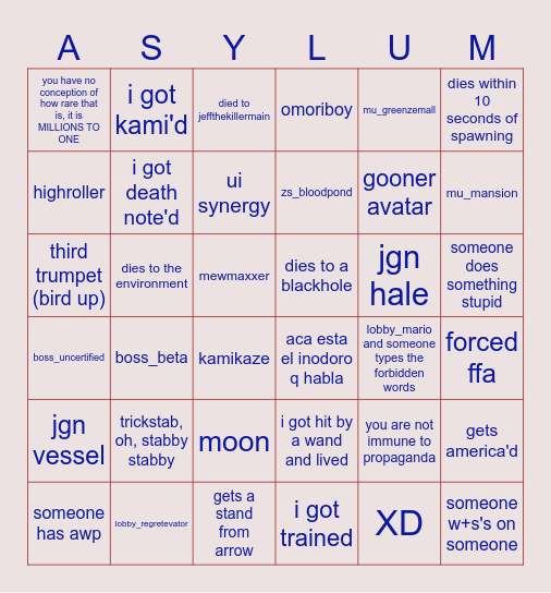 item asylum bingo Card