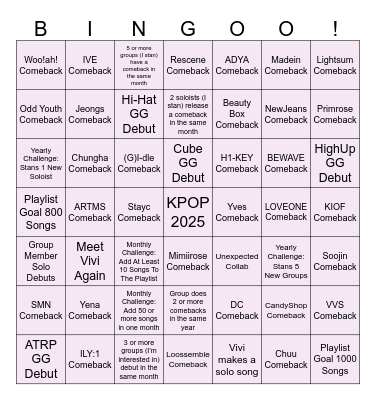 KPOP 2025 Bingo Card