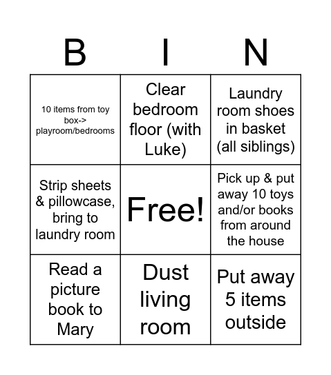 Adam Bingo Card