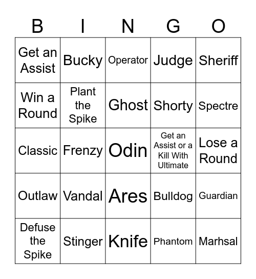 Valo Guns Bingo Card