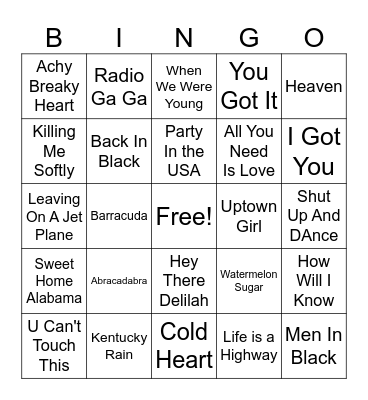 Music Bingo Card
