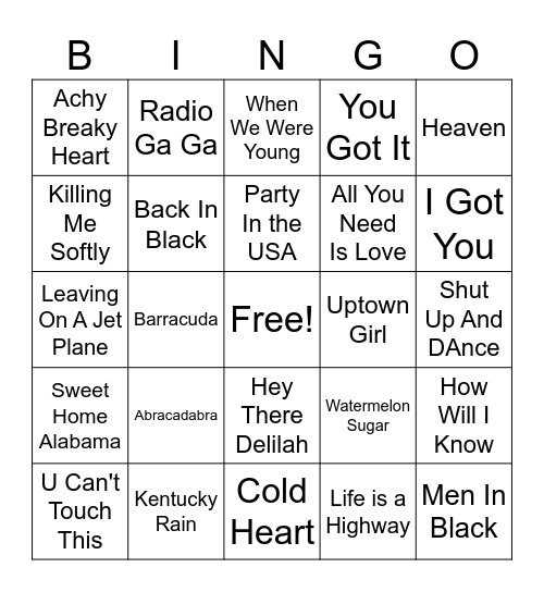 Music Bingo Card