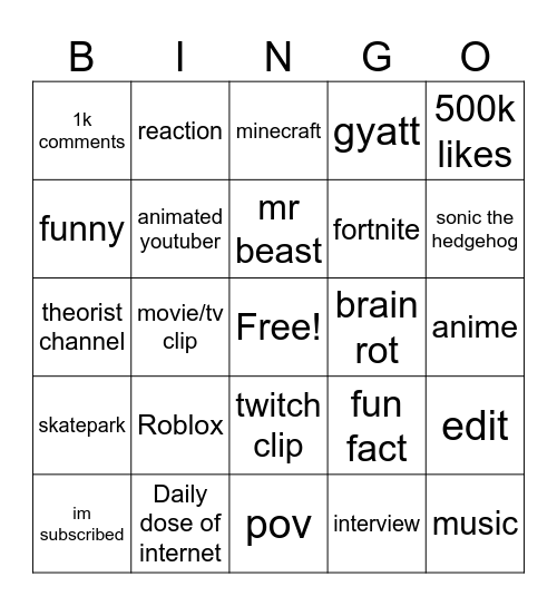 Untitled Bingo Card