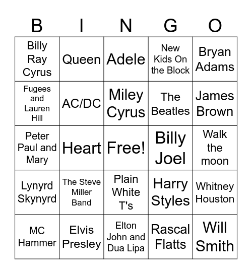 Artist Bingo Card