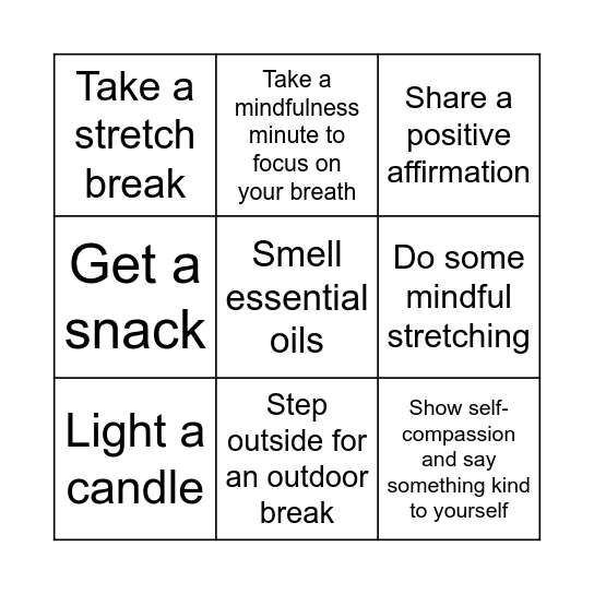 SELF CARE BINGO Card