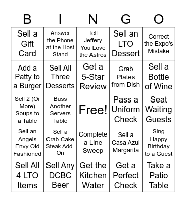 Houlihan's Bingo Card
