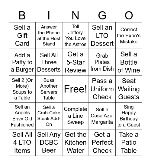 Houlihan's Bingo Card