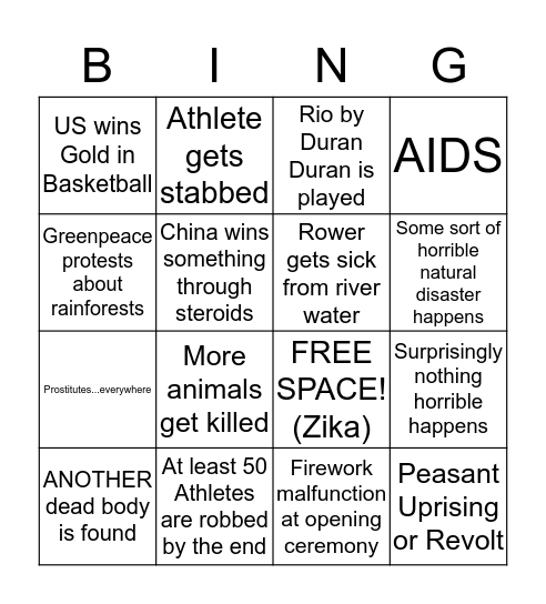 Rio 2016 Bingo Card