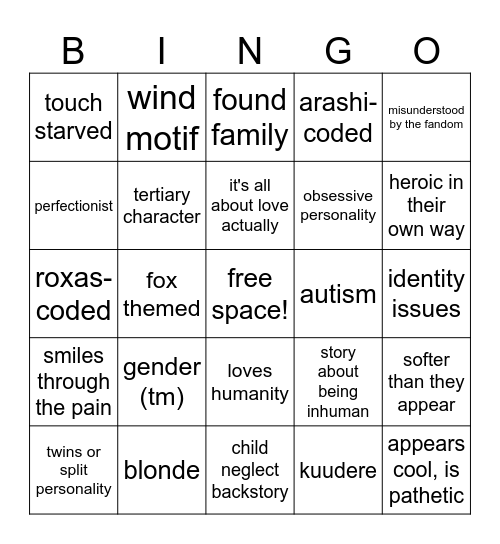 THEO'S TYPE Bingo Card