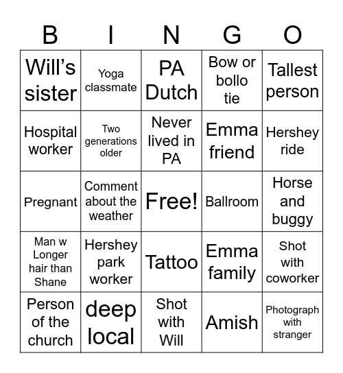 Will Wong Wedding Bingo Card