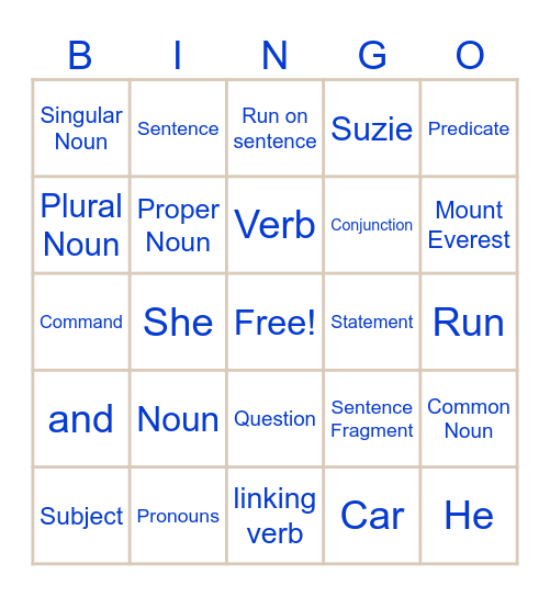 Grammar Bingo Card