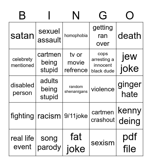 south park bingo Card