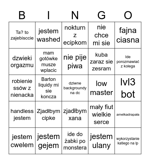 Revers bingo Card