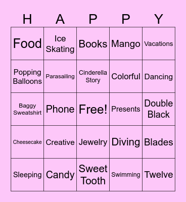 Zoey's Birthday Bingo Card