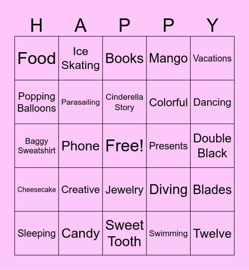 Zoey's Birthday Bingo Card