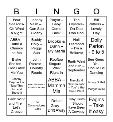 St Gerald Music Bingo ROUND 1 Bingo Card