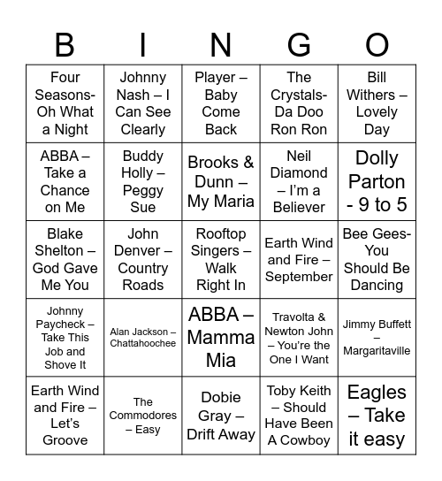 St Gerald Music Bingo ROUND 1 Bingo Card