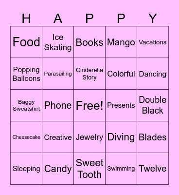 Zoey's Birthday Bingo Card