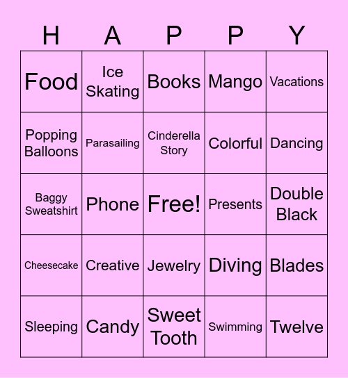 Zoey's Birthday Bingo Card