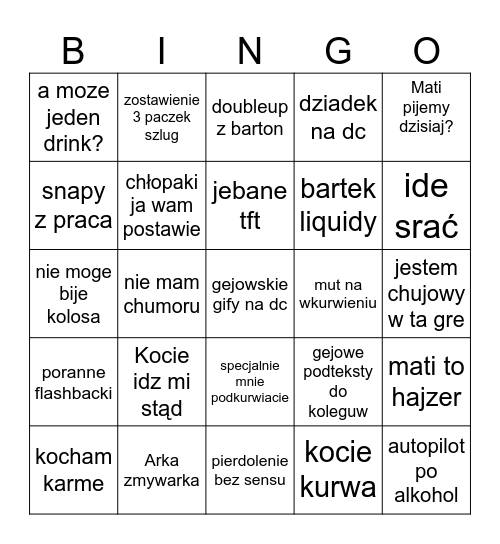 Arek bingo Card