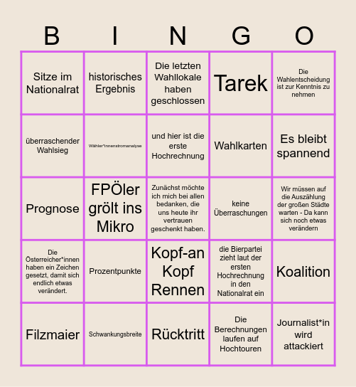 Nationalratswahlen 2024 Bingo Card