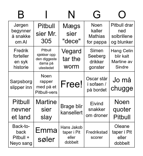 PITBULL BINGO Card