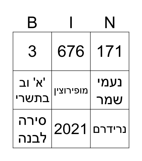 ראש השנה QA Bingo Card