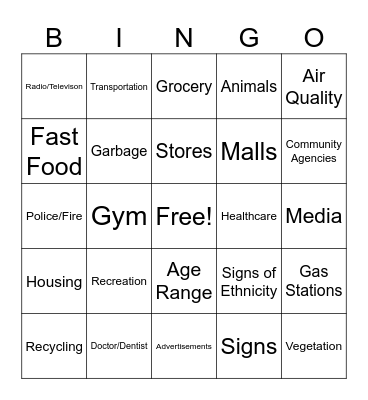 Windshield Project Bingo Card