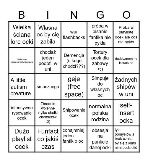 Rozmowy o oc Bingo Card