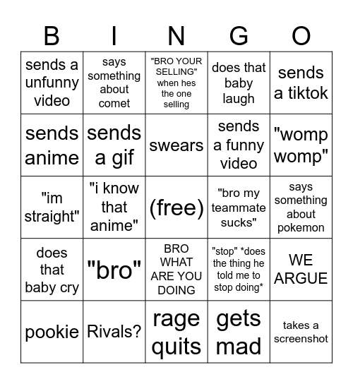 hayden Bingo Card