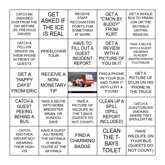 GLACIER ADVENTURE BINGO Card