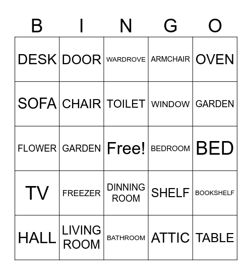 PARTS OF THE HOUSE Bingo Card